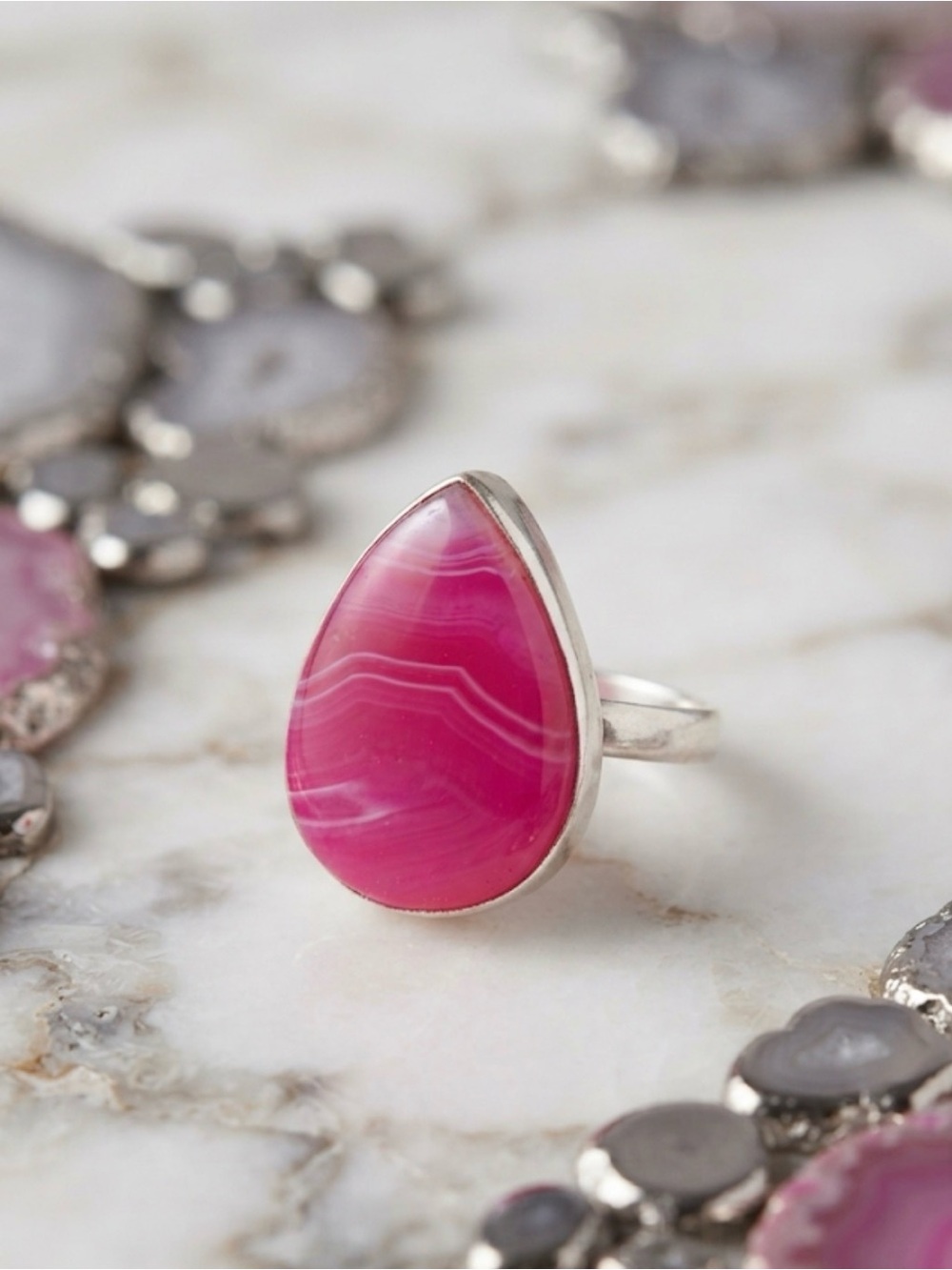 Stunning Pink Agate Teardrop Ring – Solid Sterling Silver - Picture 8 of 9